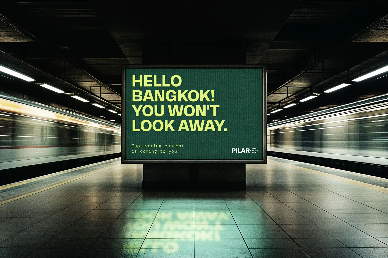 Pilar BKK digital advertising concept on a station display