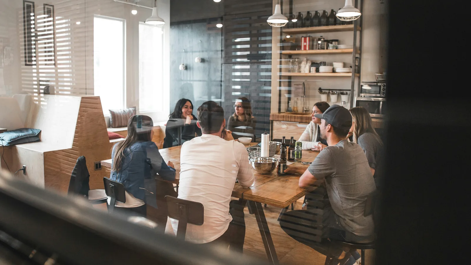 A group discussing ideas around a table